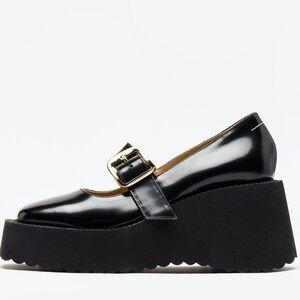 MM6 Maison Margiela Black 41 Leather Mary Jane Wedge Pumps
